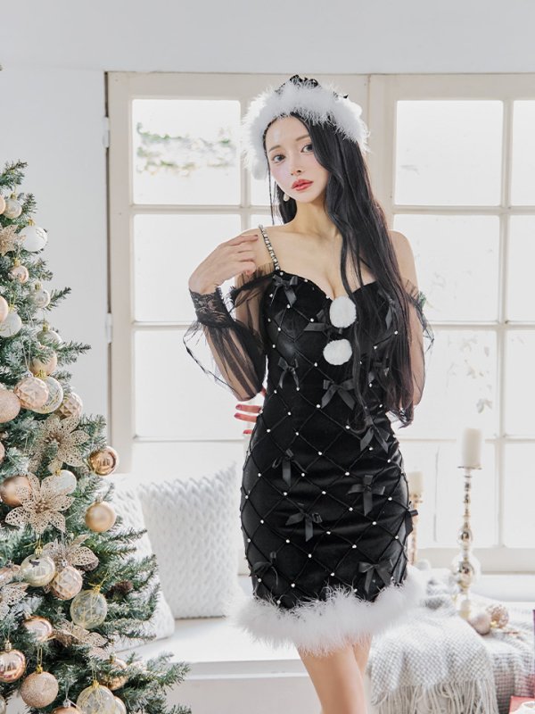 画像32: 【即日発送！】【サンタコス 3点セット】【XS-XLサイズ/2カラー】キルティングリボン袖付きタイトサンタ[OF04] (32)