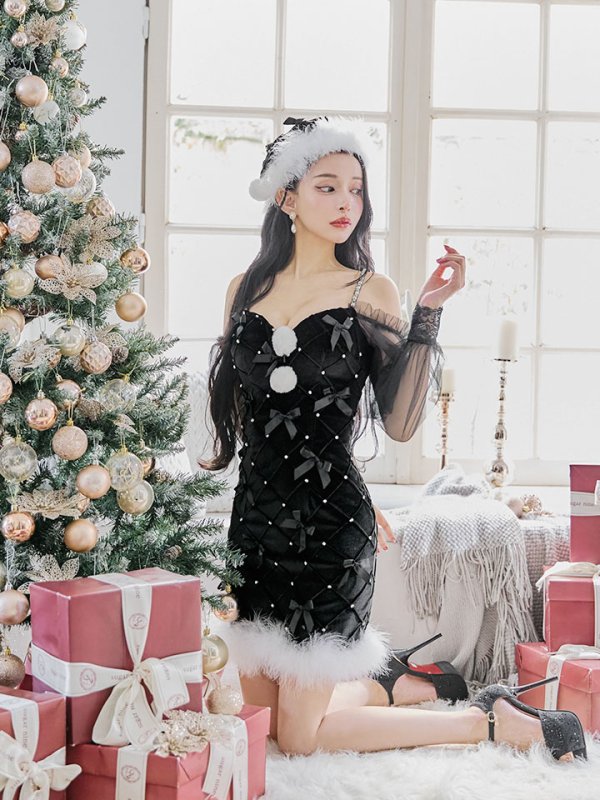 画像34: 【即日発送！】【サンタコス 3点セット】【XS-XLサイズ/2カラー】キルティングリボン袖付きタイトサンタ［OF04] (34)