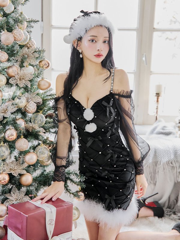 画像26: 【即日発送！】【サンタコス 3点セット】【XS-XLサイズ/2カラー】キルティングリボン袖付きタイトサンタ[OF04] (26)