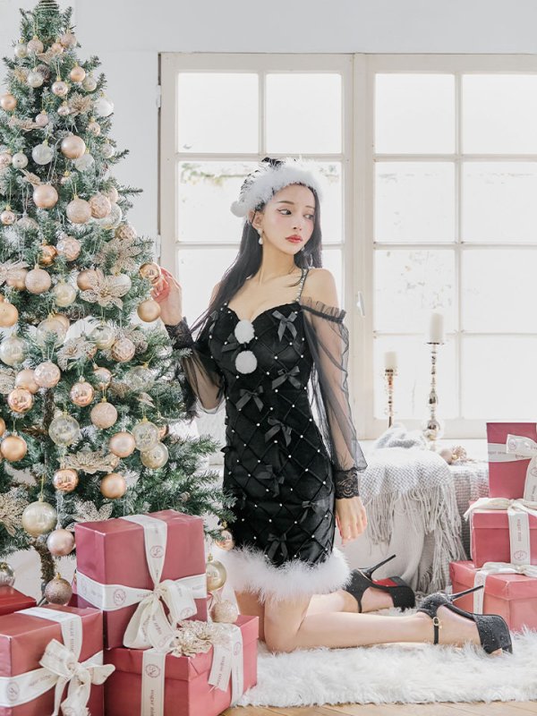 画像37: 【即日発送！】【サンタコス 3点セット】【XS-XLサイズ/2カラー】キルティングリボン袖付きタイトサンタ［OF04] (37)