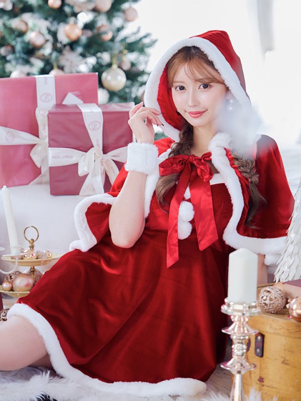 画像27: 【即日発送！】【サンタコス 4点セット】【S-Lサイズ/2カラー】ポンチョ付きフレアサンタコスプレ[YMT] (27)