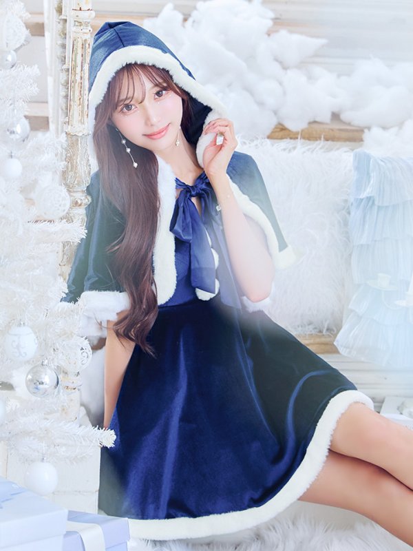 画像12: 【即日発送！】【サンタコス 4点セット】【S-Lサイズ/2カラー】ポンチョ付きフレアサンタコスプレ[YMT] (12)