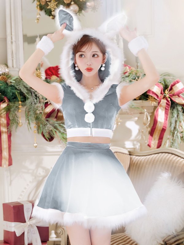 画像2: 【即日発送】【サンタコス 5点セット】【XS-XLサイズ/4カラー】セットアップバニーフレアサンタ[YMT] (2)