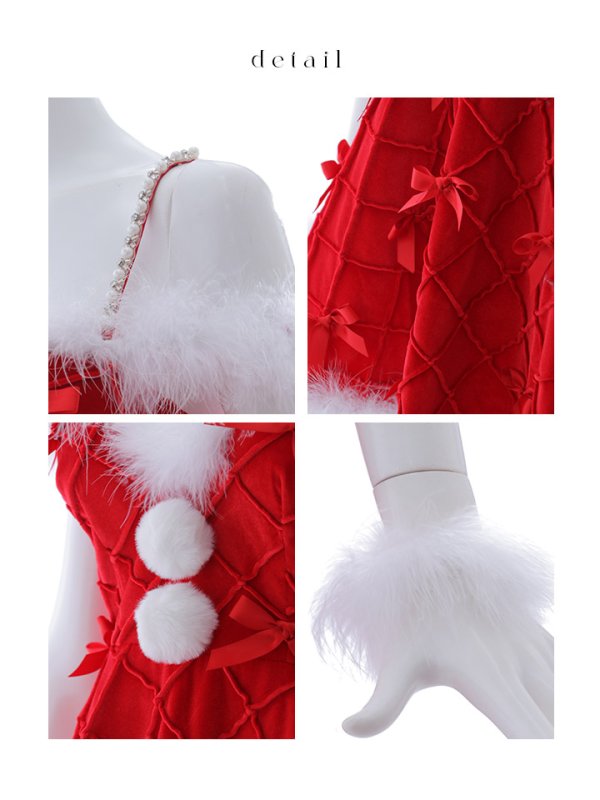 画像33: 【ノベルティ対象】【即日発送！】【サンタコス 4点セット】【XS-XLサイズ/2カラー】リボンモチーフパールショルダーフレアサンタ[YMT] (33)