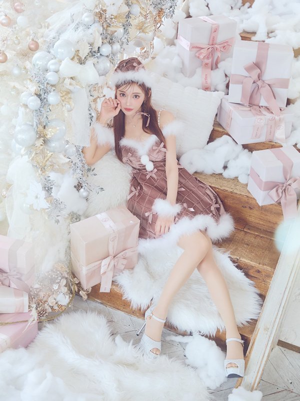 画像11: 【ノベルティ対象】【即日発送！】【サンタコス 4点セット】【XS-XLサイズ/2カラー】リボンモチーフパールショルダーフレアサンタ[YMT] (11)