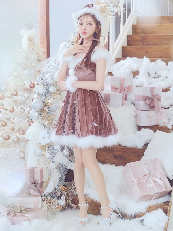 画像16: 【ノベルティ対象】【即日発送！】【サンタコス 4点セット】【XS-XLサイズ/2カラー】リボンモチーフパールショルダーフレアサンタ[YMT] (16)