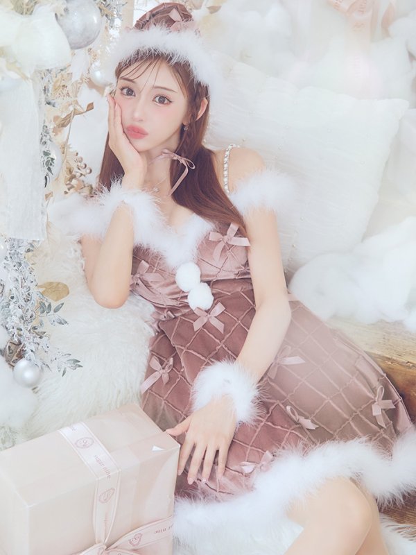 画像21: 【ノベルティ対象】【即日発送！】【サンタコス 4点セット】【XS-XLサイズ/2カラー】リボンモチーフパールショルダーフレアサンタ[YMT] (21)