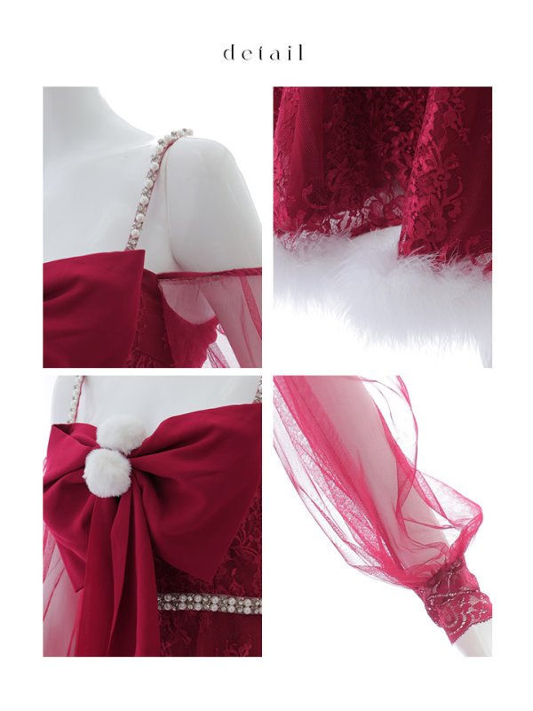 画像44: 【ノベルティ対象】【即日発送！】【サンタコス 3点セット】【XS-Lサイズ/2カラー】フロントビッグリボンオフショル袖付きフレアサンタ[YMT] (44)