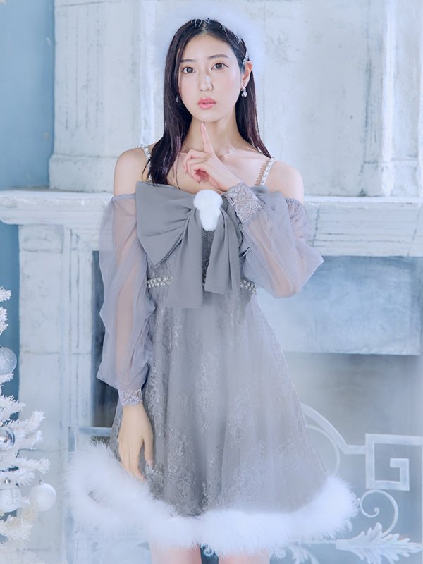 画像36: 【ノベルティ対象】【即日発送！】【サンタコス 3点セット】【XS-Lサイズ/2カラー】フロントビッグリボンオフショル袖付きフレアサンタ[YMT] (36)