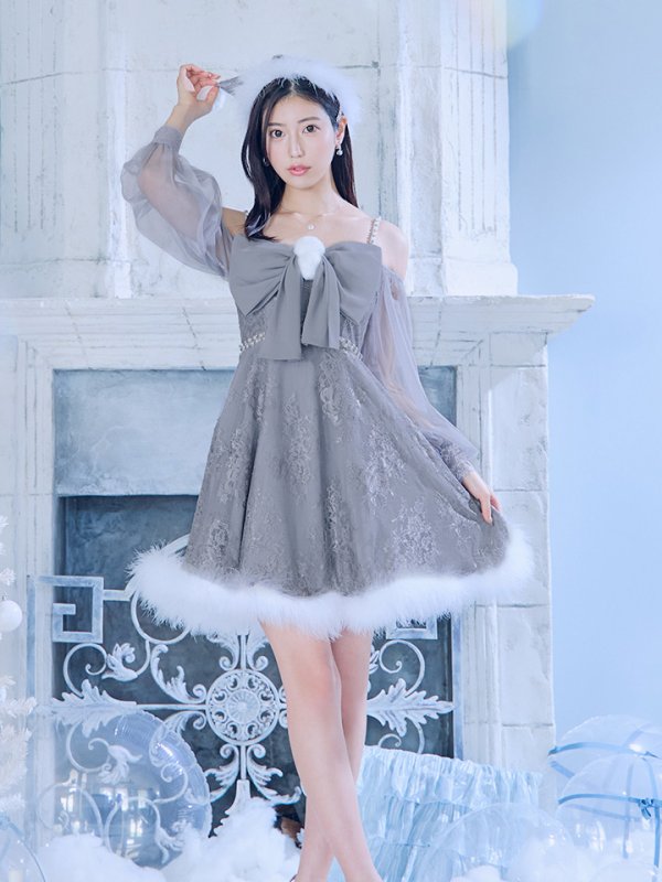 画像40: 【ノベルティ対象】【即日発送！】【サンタコス 3点セット】【XS-Lサイズ/2カラー】フロントビッグリボンオフショル袖付きフレアサンタ[YMT] (40)