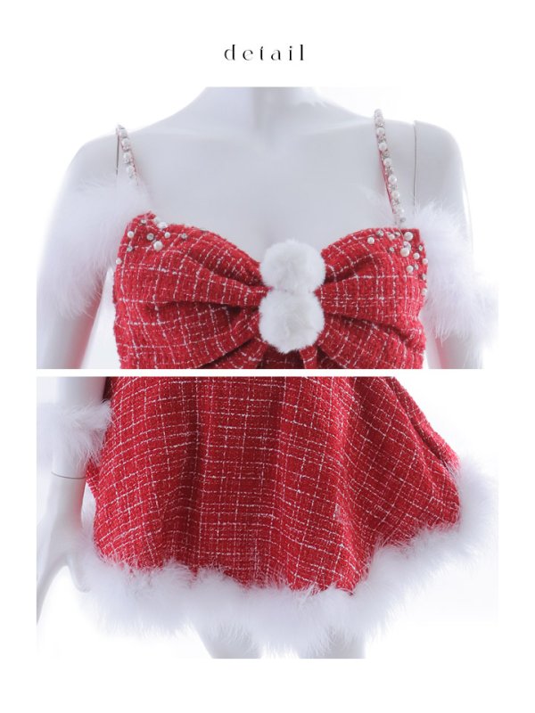 画像39: 【ノベルティ対象】【即日発送！】【サンタコス 5点セット】【XS-XLサイズ/2カラー】フロントリボンセットアップツイードサンタ[YMT] (39)