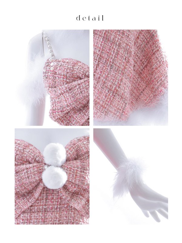 画像43: 【ノベルティ対象】【即日発送！】【サンタコス 5点セット】【XS-XLサイズ/2カラー】フロントリボンセットアップツイードサンタ[YMT] (43)