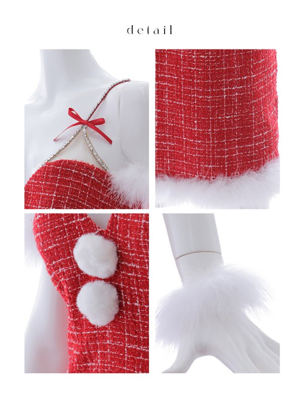 画像33: 【即日発送！】【サンタコス 4点セット】【XS-Mサイズ/1カラー】ツイードキャミドレスサンタ[OF04] (33)