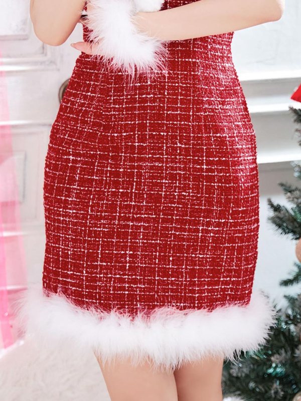 画像7: 【即日発送！】【サンタコス 4点セット】【XS-Mサイズ/1カラー】ツイードキャミドレスサンタ[OF04] (7)