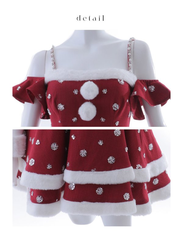 画像37: 【即日発送！】【サンタコス 5点セット】【XS-XLサイズ/3カラー】ケープ付きフレアサンタコスプレ[OF04] (37)