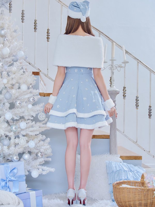 画像18: 【ノベルティ対象】【即日発送！】【サンタコス 5点セット】【XS-XLサイズ/4カラー】ケープ付きフレアサンタコスプレ[YMT] (18)