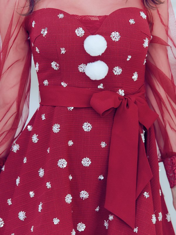 画像7: 【即日発送！】【サンタコス 4点セット】【XS-XLサイズ/1カラー】チュールロングスリーブハイネックサンタ[YMT] (7)