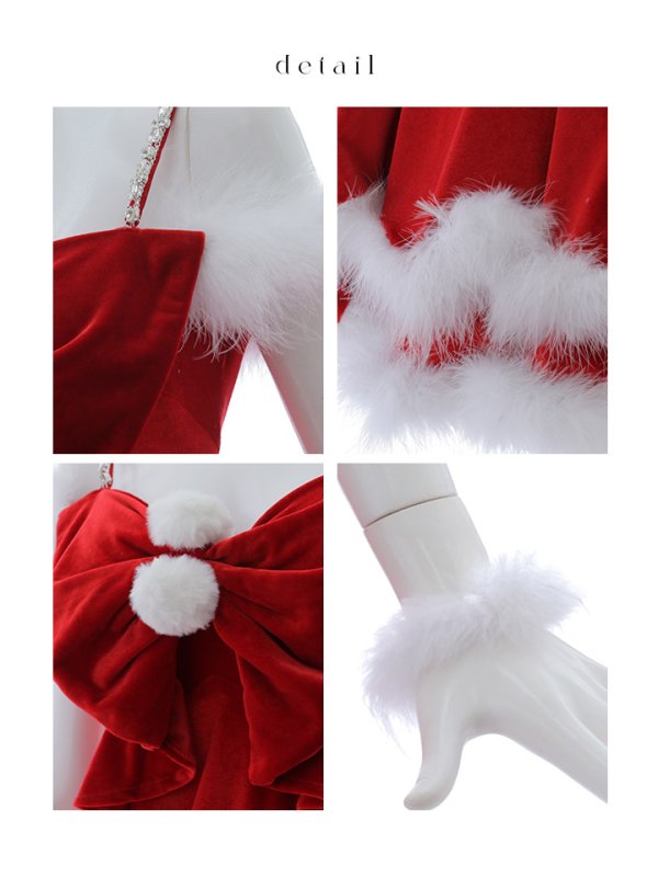 画像39: 【ノベルティ対象】【即日発送！】【サンタコス 4点セット】【XS-Lサイズ/4カラー】フロントビッグリボンオフショルフレアサンタ[YMT] (39)