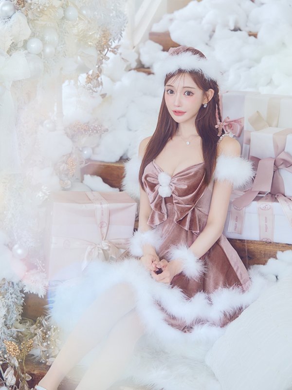 画像16: 【ノベルティ対象】【即日発送！】【サンタコス 4点セット】【XS-Lサイズ/4カラー】フロントビッグリボンオフショルフレアサンタ[YMT] (16)