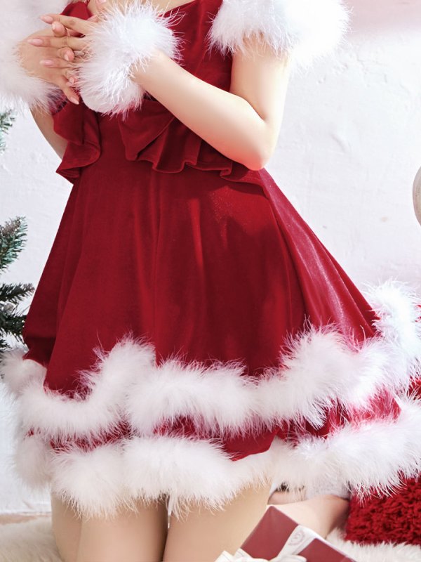 画像38: 【ノベルティ対象】【即日発送！】【サンタコス 4点セット】【XS-Lサイズ/4カラー】フロントビッグリボンオフショルフレアサンタ[YMT] (38)