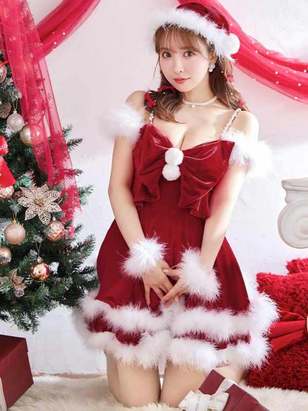 画像25: 【ノベルティ対象】【即日発送！】【サンタコス 4点セット】【XS-Lサイズ/4カラー】フロントビッグリボンオフショルフレアサンタ[YMT] (25)