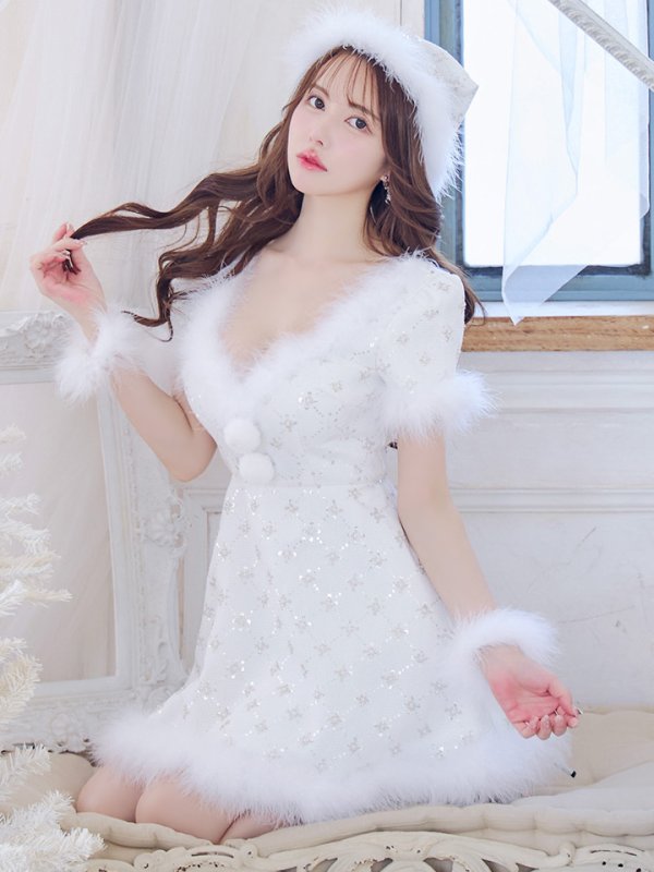 画像2: 【サンタSALE!!】【サンタコス 4点セット】【XS-Lサイズ/1カラー】ビジューフレアスカートサンタコスプレ[HC03] (2)