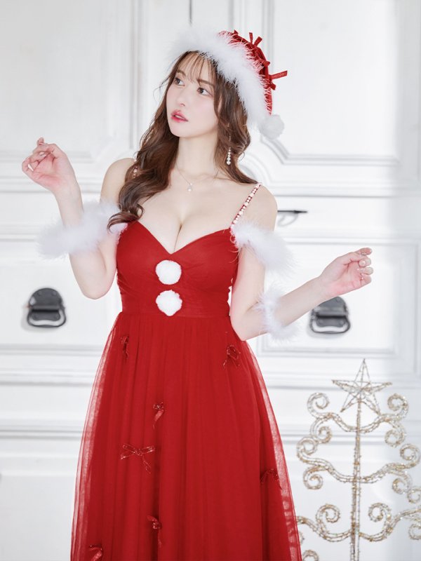 画像12: 【ノベルティ対象】【即日発送】【サンタコス 4点セット】【S-XLサイズ/1カラー】ミディアムスカートキャミリボンサンタコスプレ[YMT] (12)