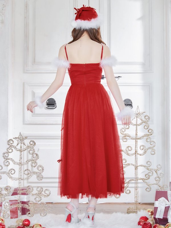 画像13: 【ノベルティ対象】【即日発送】【サンタコス 4点セット】【S-XLサイズ/1カラー】ミディアムスカートキャミリボンサンタコスプレ[YMT] (13)