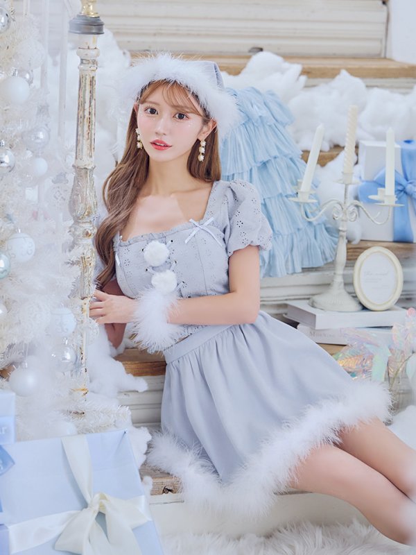 画像6: 【ノベルティ対象】【即日発送！】【サンタコス 5点セット】【S-Lサイズ/1カラー】セットアップリボンサンタコスプレ[YMT] (6)