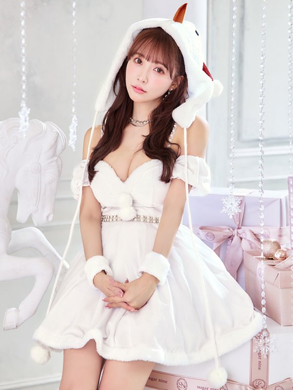 画像2: 【即日発送！】【サンタコス 4点セット】【XS-XLサイズ/1カラー】雪だるまオフショルフレアスカートコスプレ[OF04] (2)