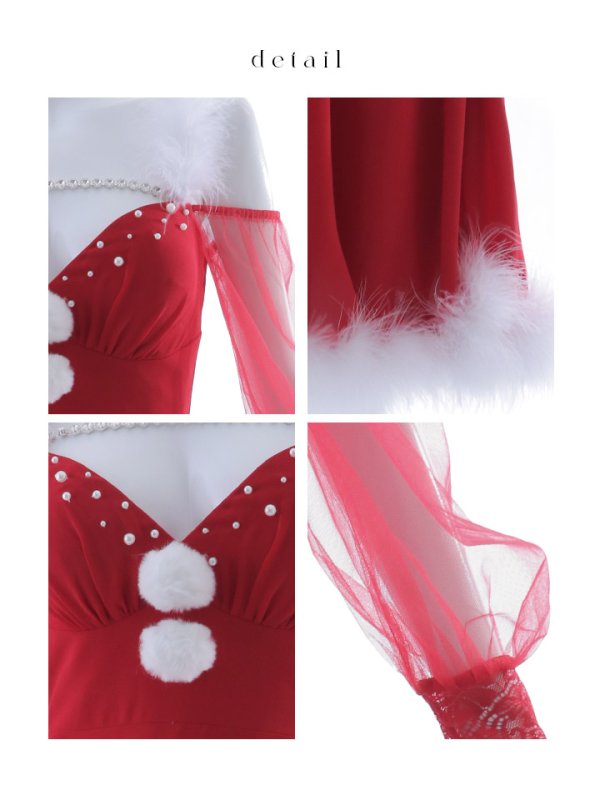 画像38: 【ノベルティ対象】【即日発送】【サンタコス 3点セット】【XS-XLサイズ/2カラー】シアーチュールオフショルダーサンタコスプレ[YMT] (38)