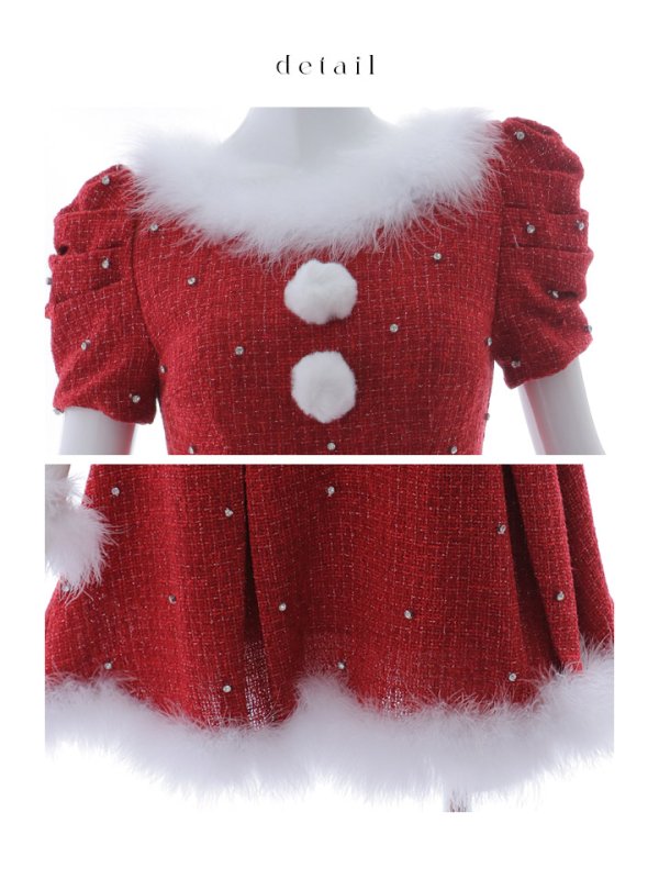 画像39: 【ノベルティ対象】【即日発送！】【サンタコス 4点セット】【XS-XLサイズ/3カラー】ツイードビジュープリーツスカートサンタコスプレ[YMT] (39)