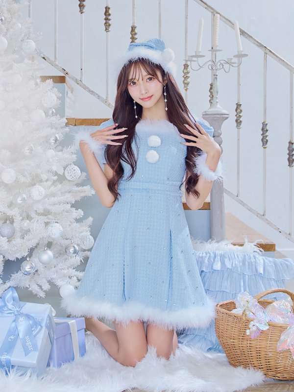 画像15: 【ノベルティ対象】【即日発送！】【サンタコス 4点セット】【XS-XLサイズ/3カラー】ツイードビジュープリーツスカートサンタコスプレ[YMT] (15)