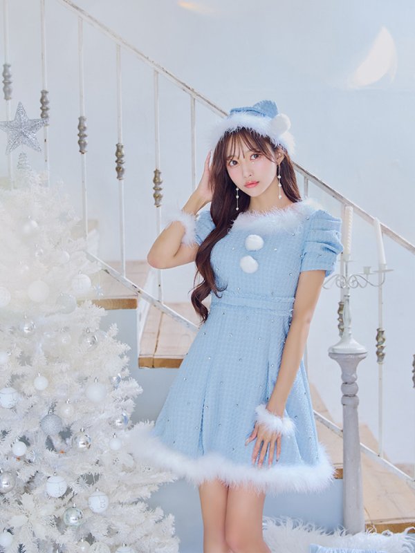 画像18: 【ノベルティ対象】【即日発送！】【サンタコス 4点セット】【XS-XLサイズ/3カラー】ツイードビジュープリーツスカートサンタコスプレ[YMT] (18)