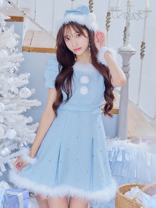 画像35: 【ノベルティ対象】【即日発送！】【サンタコス 4点セット】【XS-XLサイズ/3カラー】ツイードビジュープリーツスカートサンタコスプレ[YMT] (35)