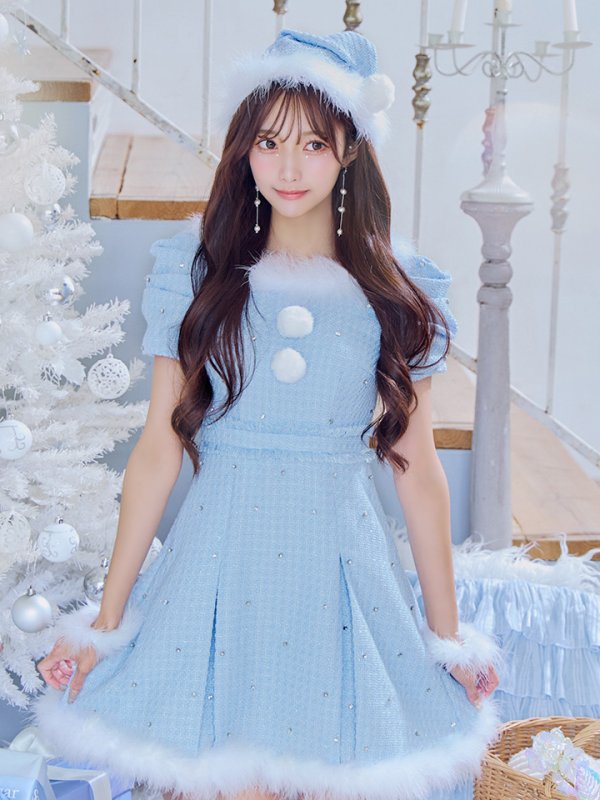 画像36: 【ノベルティ対象】【即日発送！】【サンタコス 4点セット】【XS-XLサイズ/3カラー】ツイードビジュープリーツスカートサンタコスプレ[YMT] (36)