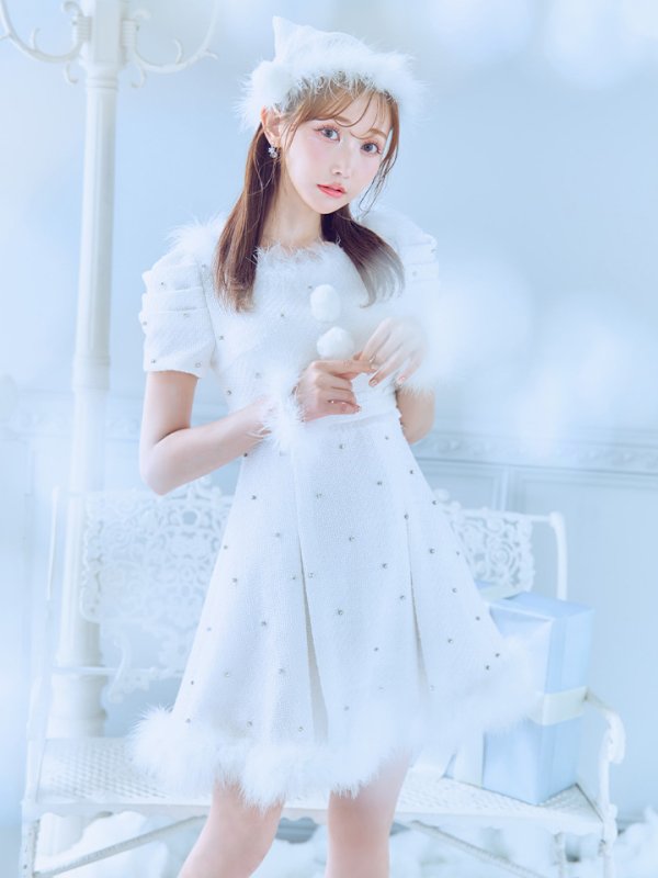 画像14: 【ノベルティ対象】【即日発送！】【サンタコス 4点セット】【XS-XLサイズ/3カラー】ツイードビジュープリーツスカートサンタコスプレ[YMT] (14)