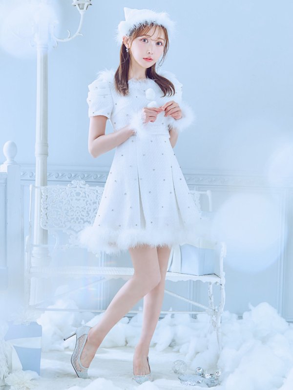 画像4: 【ノベルティ対象】【即日発送！】【サンタコス 4点セット】【XS-XLサイズ/3カラー】ツイードビジュープリーツスカートサンタコスプレ[YMT] (4)