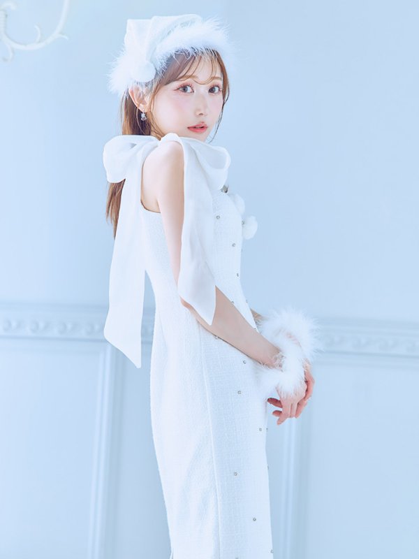 画像13: 【即日発送！】【サンタコス 4点セット】【S-Lサイズ/2カラー】リボンショルダーツイードビジューミディアムサンタコスプレ[YMT] (13)