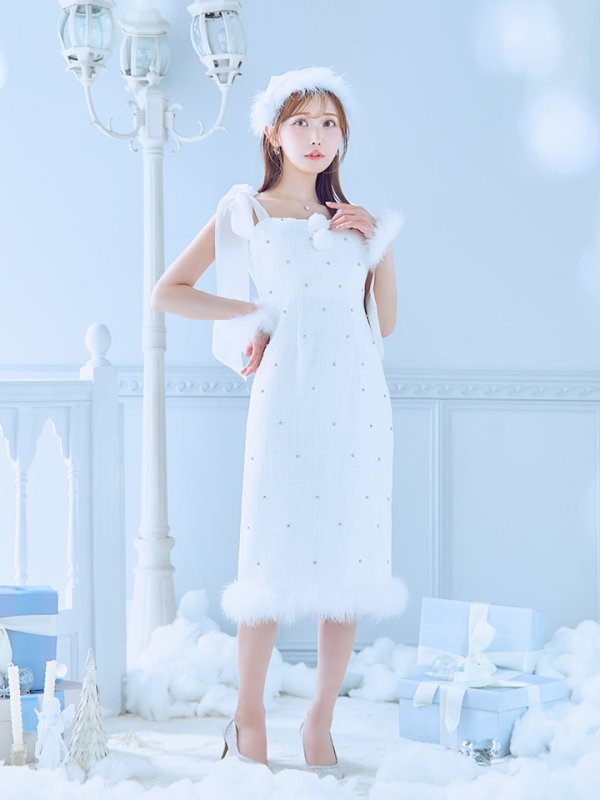 画像9: 【即日発送！】【サンタコス 4点セット】【S-Lサイズ/2カラー】リボンショルダーツイードビジューミディアムサンタコスプレ[YMT] (9)