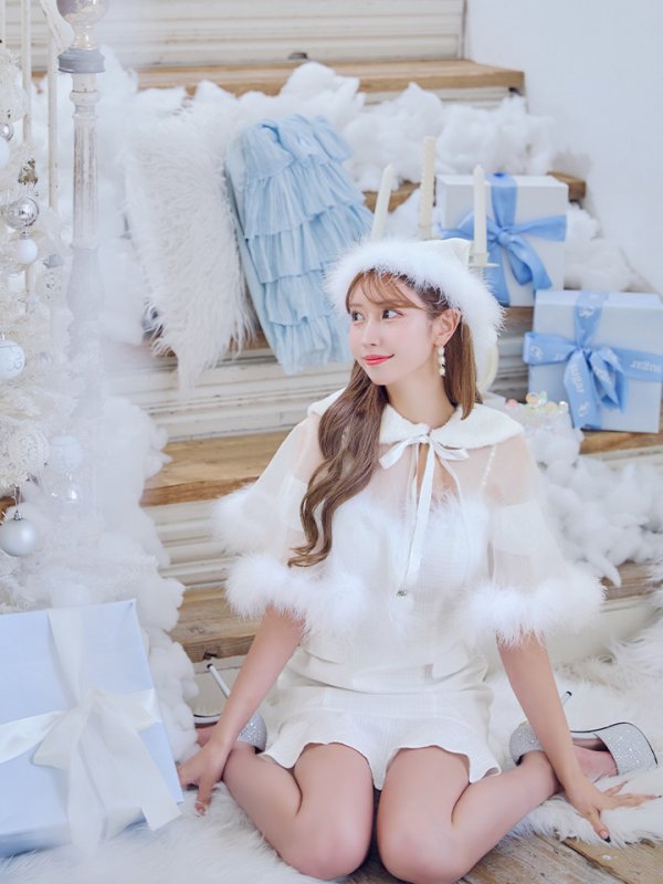 画像10: 【即日発送】【サンタコス 5点セット】【S-Lサイズ/1カラー】ポンチョ付きベアトップマーメイドスカートサンタコスプレ[OF04] (10)