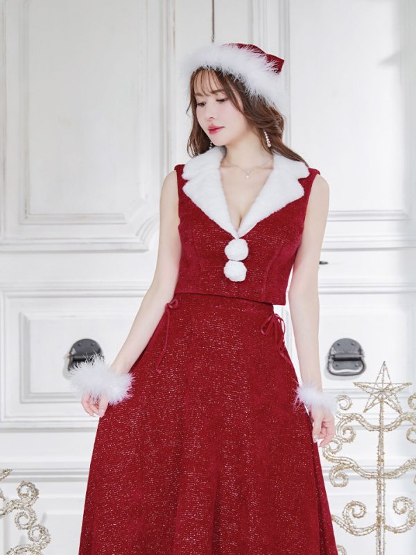 画像12: 【ノベルティ対象】【即日発送！】【サンタコス 5点セット】【S-Lサイズ/1カラー】セットアップ襟付きミディアムサンタコスプレ[YMT] (12)