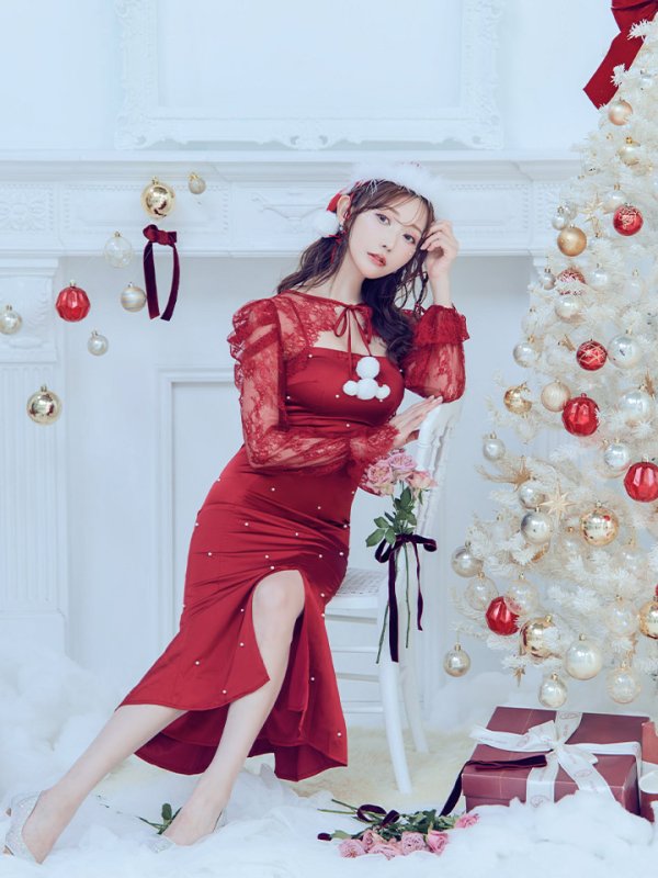 画像14: 【即日発送！】【サンタコス 4点セット】【S-Lサイズ/1カラー】レーストップスミディアムビジューサンタコスプレ[YMT] (14)