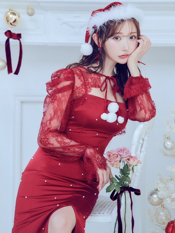 画像18: 【即日発送！】【サンタコス 4点セット】【S-Lサイズ/1カラー】レーストップスミディアムビジューサンタコスプレ[YMT] (18)