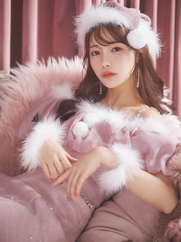 画像2: 【サンタセール！】【サンタコス4点セット】【S-Lサイズ/1カラー】オーガンジーオフショルダーサンタコスプレ[YMT] (2)