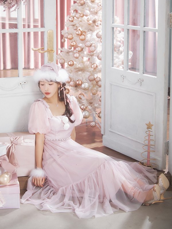 画像10: 【サンタセール！】【サンタコス4点セット】【S-Lサイズ/1カラー】ジャガードチュールサンタコスプレ[YMT] (10)