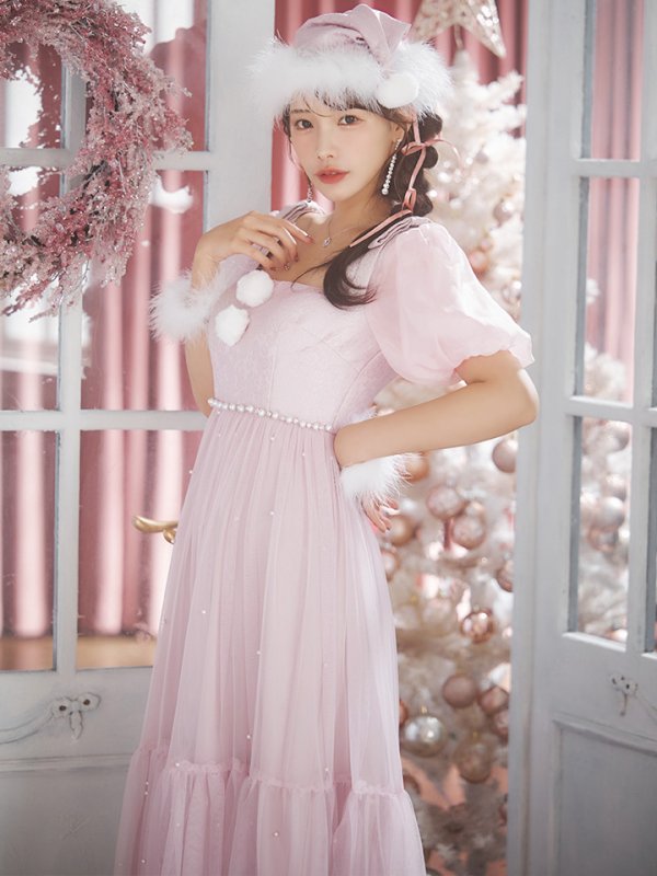 画像2: 【サンタセール！】【サンタコス4点セット】【S-Lサイズ/1カラー】ジャガードチュールサンタコスプレ[YMT] (2)