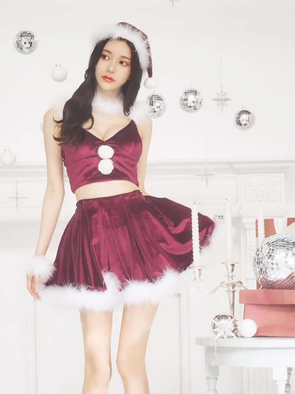 画像32: 【即日発送！】【サンタコス 6点セット】【S-Mサイズ/2カラー】シンプルベロアフレアセットアップサンタ[OF04] (32)