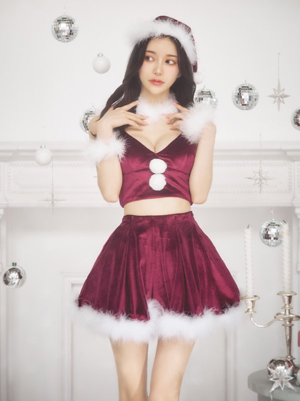 画像33: 【即日発送！】【サンタコス 6点セット】【S-Mサイズ/2カラー】シンプルベロアフレアセットアップサンタ[OF04] (33)