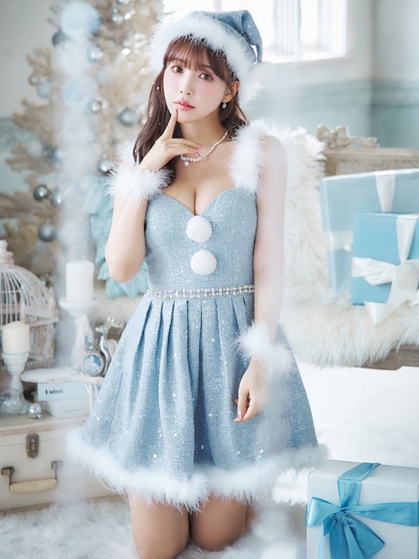 画像30: 【一部予約商品/11月中旬発送予定】【サンタコス 4点セット】【XS-XLサイズ/3カラー】ラメツイードミニワンピースサンタ[YMT] (30)